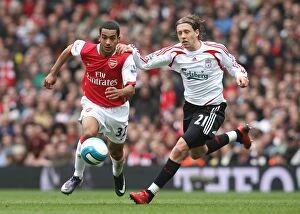 Images Dated 5th April 2008: Theo Walcott (Arsenal) Lucas (Liverpool)