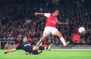 Arsenal v Slavia Prague 2007-08 Collection: Theo Walcott (Arsenal) Matej Krajcik (Slavia)