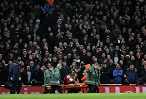 Theo Walcott (Arsenal) is stretchered from the pitch. Arsenal 2: 0 Tottenham Hotspur