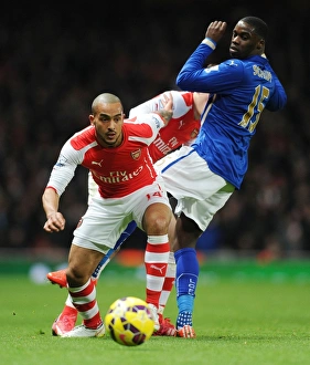 Arsenal V Leicester City 2014-15 Prints: Theo Walcott Breaks Past Jeff Schlupp: Arsenal vs. Leicester City, Premier League 2014-15