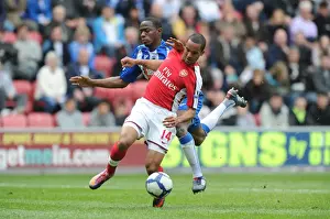 Wigan Athletic V Arsenal 2009-10 Prints: Theo Walcott breaks past Wigan defender Maynor Figueroa to score the 1st Arsenal goal