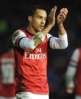 Images Dated 26th January 2013: Theo Walcott Celebrates with Arsenal Fans after FA Cup Win over Brighton & Hove Albion