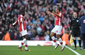 Arsenal v Burnley 2009-10 Gallery: Theo Walcott celebrates scoring the 2nd Arsenal goal with Emmanuel Eboue