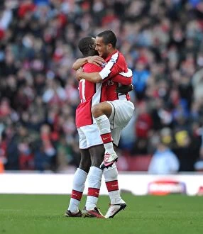 Arsenal v Burnley 2009-10 Gallery: Theo Walcott celebrates scoring the 2nd Arsenal goal with Emmanuel Eboue