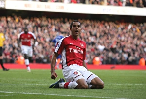 Images Dated 18th October 2008: Theo Walcott celebrates scoring the 3rd Arsenal goal