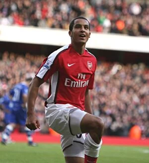 Images Dated 18th October 2008: Theo Walcott celebrates scoring the 3rd Arsenal goal