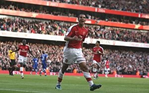 Arsenal v Everton 2008-9 Collection: Theo Walcott celebrates scoring the 3rd Arsenal goal