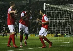 Images Dated 29th April 2008: Theo Walcott celebrates scoring the 4th Arsenal goal with Emmanuel Adebayor