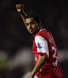 Derby County v Arsenal 2007-8 Collection: Theo Walcott celebrates scoring the 4th Arsenal goal