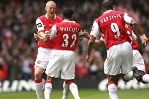 Arsenal v Chelsea, Carling Cup Final Gallery: Theo Walcott celebrates scoring the Arsenal goal with Philippe Senderos