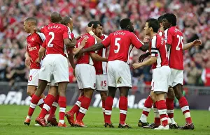 Silvestre Mikael Prints: Theo Walcott celebrates scoring the Arsenal goal with Abou Diaby