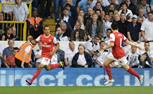Theo Walcott celebrates scoring Arsenals 1st goal. Tottenham Hotspur 3:3 Arsenal Theo Walcott celebrates scoring Arsenals 1st goal. Tottenham Hotspur 3:3 Arsenal