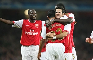 Images Dated 24th October 2007: Theo Walcott celebrates scoring Arsenals 3rd goal his 1st with his team mates