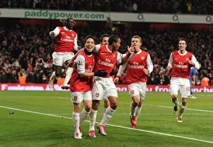 Arsenal v Chelsea 2010-11 Gallery: Theo Walcott celebrates scoring Arsenals 3rd goal with his team mates