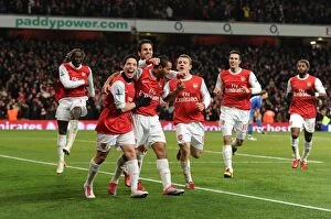 Arsenal v Chelsea 2010-11 Gallery: Theo Walcott celebrates scoring Arsenals 3rd goal with his team mates