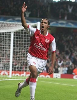 Arsenal v Slavia Prague 2007-08 Collection: Theo Walcott celebrates scoring Arsenals 5th goal, his 2nd