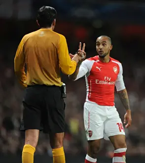 Arsenal V Monaco 2104/15 Prints: Theo Walcott Confronts Referee Deniz Aytekin during Arsenal vs