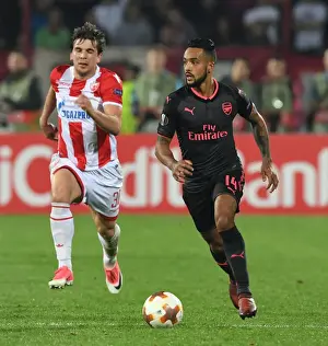 Red Star Belgrade V Arsenal 2017-18 Prints: Theo Walcott Dashes Past Filip Stojkovic: Arsenal vs Crvena Zvezda, Europa League 2017
