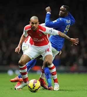 Arsenal V Leicester City 2014-15 Prints: Theo Walcott Dashes Past Jeff Schlupp: Arsenal vs Leicester City, Premier League 2014-15