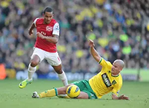 Norwich City V Arsenal 2011-12 Prints: Theo Walcott Dashes Past Marc Tierney: Norwich City vs Arsenal, Premier League 2011-12