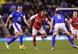 Everton V Arsenal 2012-13 Prints: Theo Walcott Faces Off Against Darren Gibson and Phil Jagielka in Everton vs Arsenal Premier League Clash