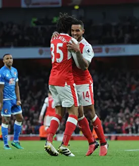 Arsenal V AFC Bournemouth 2016/17 Prints: Theo Walcott and Mohamed Elneny: Celebrating Arsenal's Goals Against AFC Bournemouth (2016/17)