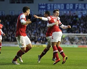 Images Dated 26th January 2013: Theo Walcott, Olivier Giroud, and Aaron Ramsey Celebrate Arsenal's Goals Against Brighton & Hove