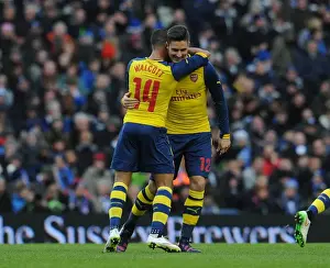 Brighton And Hove Albion V Arsenal - FA Cup 2014/15 Prints: Theo Walcott and Olivier Giroud Celebrate Arsenal's First Goal Against Brighton & Hove Albion in FA Cup Fourth