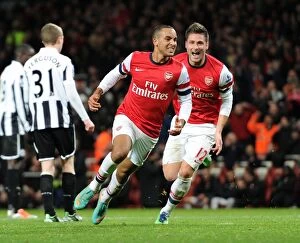 Arsenal v Newcastle United 2012-13 Collection: Theo Walcott and Olivier Giroud Celebrate Goals: Arsenal vs Newcastle United, Premier League 2012-13