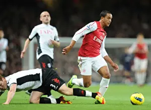 Arsenal V Fulham 2011-12 Prints: Theo Walcott Outmaneuvers John Arne Riisse: Arsenal vs Fulham, Premier League 2011-12