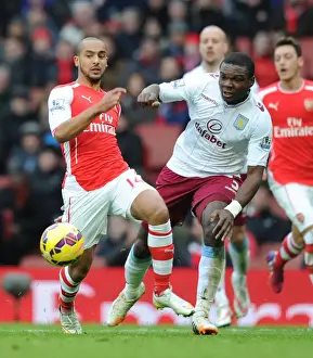 Arsenal V Aston Villa 2014-15 Prints: Theo Walcott Outmaneuvers Jores Okore: Arsenal vs Aston Villa, Premier League 2014-15
