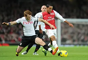 Arsenal V Fulham 2011-12 Prints: Theo Walcott Outsmarts John Arne Riise: Arsenal vs. Fulham, Premier League 2011-12