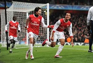 Images Dated 8th December 2010: Theo Walcott and Samir Nasri: Arsenal's Dynamic Duo Celebrates Goal in Arsenal 3-1 Victory over