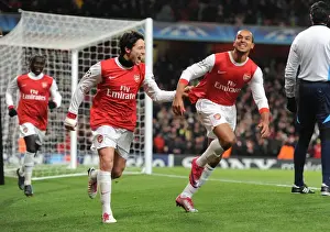 Theo Walcott and Samir Nasri: Celebrating Arsenal's 2nd Goal in a 3-1 Victory over Partizan Belgrade, UEFA Champions League, Emirates Stadium