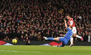 Arsenal V Chelsea 2010-11 Prints: Theo Walcott scores Arsenals 3rd goal under pressure from Branislav Ivanovic