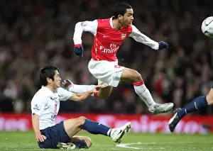 Arsenal V Tottenham- Carling Cup 2007-8 Prints: Theo Walcott scores Arsenals goal under pressure from Lee Young-Pyo (Tottenham)