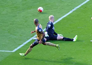 Leicester City V Arsenal 2015/16 Prints: Theo Walcott Scores Against Kasper Schmeichel: Leicester City vs. Arsenal (2015/16)
