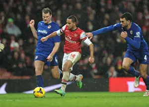 Arsenal V Cardiff City 2013-14 Prints: Theo Walcott Scores Past Ben Turner and Steven Caulker: Arsenal vs Cardiff City