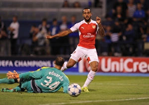 Dinamo Zagreb V Arsenal 2015-16 Prints: Theo Walcott Scores the Winning Goal Past Eduardo