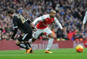 Arsenal V Leicester City 2015-16 Prints: Theo Walcott vs Christian Fuchs: A Battle of Wings at the Emirates