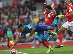 Arsenal V Benfica - Emirates Cup 2017-18 Prints: Theo Walcott vs Eliseu: A Battle at the Emirates Cup