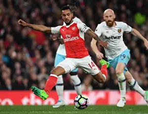 Arsenal V West Ham United 2016-17 Prints: Theo Walcott vs. James Collins: A Premier League Face-Off at Arsenal
