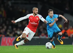 Arsenal V Barcelona 2015/16 Prints: Theo Walcott vs. Jordi Alba: A Battle of Wings in Arsenal vs