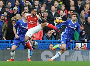 Chelsea V Arsenal 2016-17 Prints: Theo Walcott vs Marcos Alonso: Intense Battle at Stamford Bridge - Premier League 2016-17