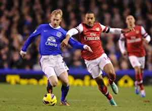 Everton V Arsenal 2012-13 Prints: Theo Walcott vs. Tony Hibbert: Intense Battle at Goodison Park (Everton vs)