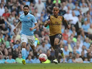 Manchester City V Arsenal 2105-16 Prints: Theo Walcott's Sprint Past Gael Clichy: Manchester City vs