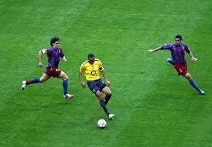 Images Dated 8th April 2008: Thierry Henry (Arsenal) Carlos Puyol and Rafael Marquez (Barcelona)