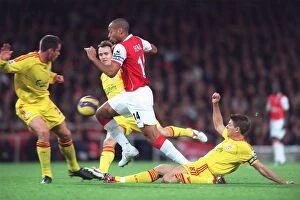 Arsenal v Liverpool 2006-07 Collection: Thierry Henry (Arsenal) Jamie Carragher and Steven Gerrard (Liverpool)