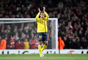 Arsenal V Barcelona 2009-10 Prints: Thierry Henry (Barcelona and Ex Arsenal) claps the fans after the match