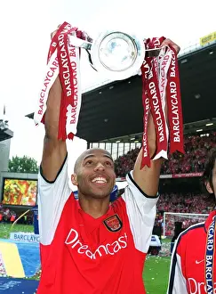 Thierry Henry Celebrates FA Premiership Title Win with Arsenal at Highbury, 2002